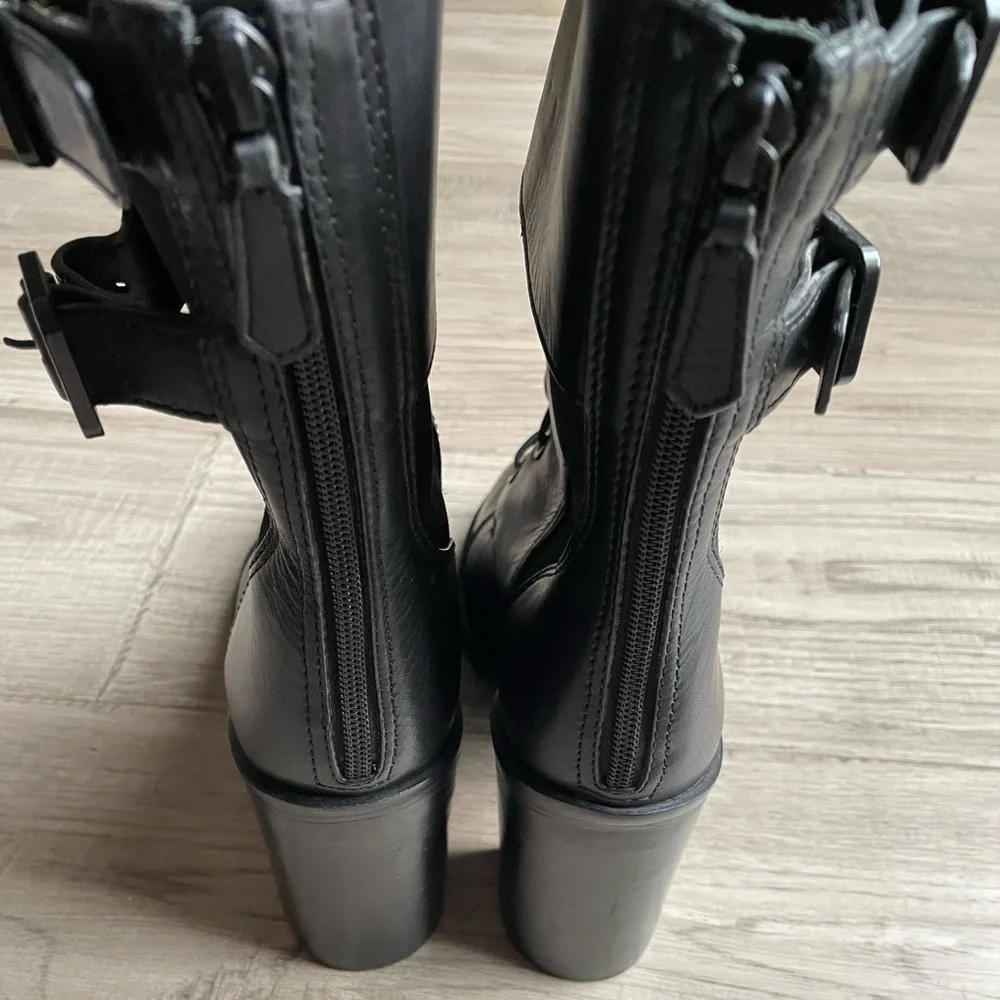 Tory Burch Black Broome Combat Boots Leather Lace Up With Ankle Strap SZ 10.5